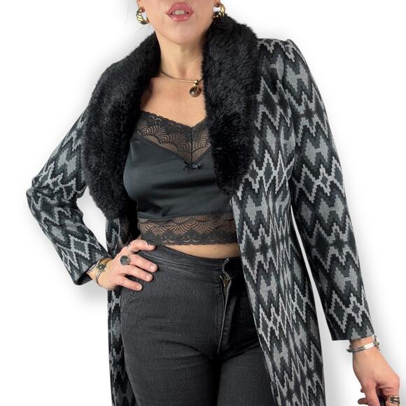 ❌SOLD❌INC black and gray western print long coat with removable fur collar - Picture 11 of 15